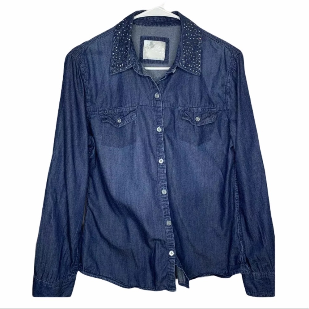 Justice Girls Denim Shirt Size 20 Chambray Bling